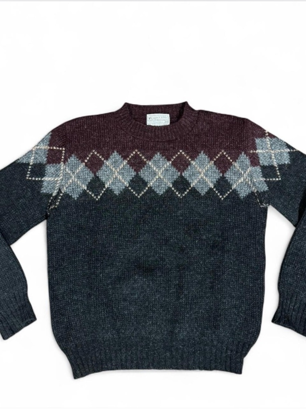 Pendleton Pure Virgin Wool Argyle Sweater Made in USA Mens Sz S
